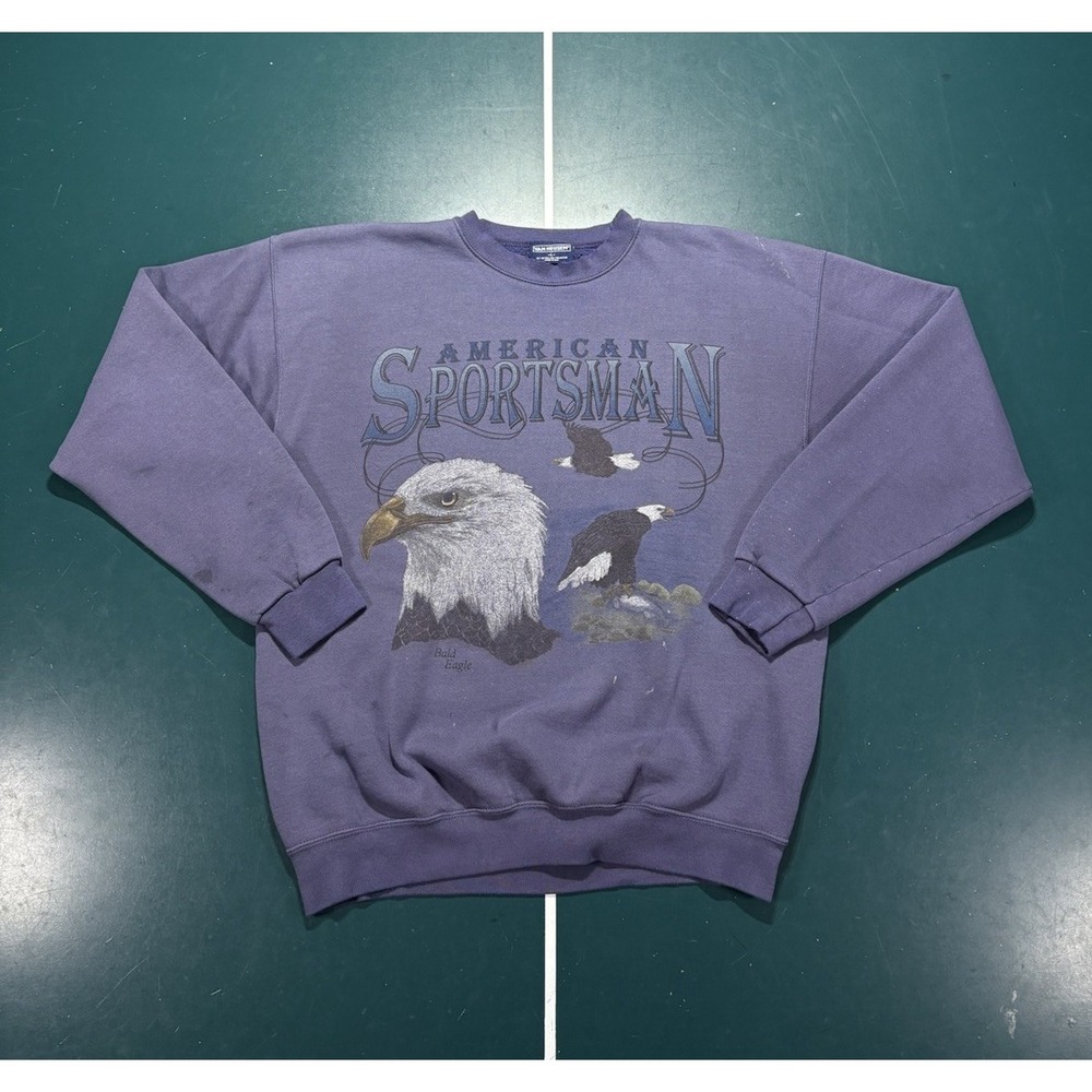 Vintage Bald Eagle Crewneck Sweatshirt Men's Large Faded Purple Nature 90s USA